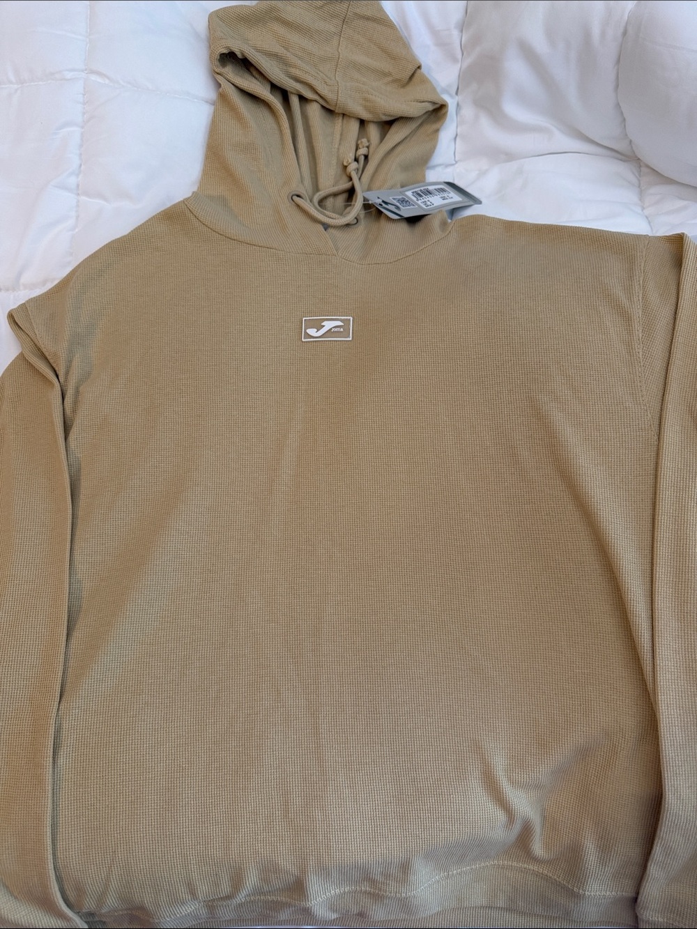 Waffle-Knit Hooded Sweatshirt in Tan - Women’s Cozy Hoodie